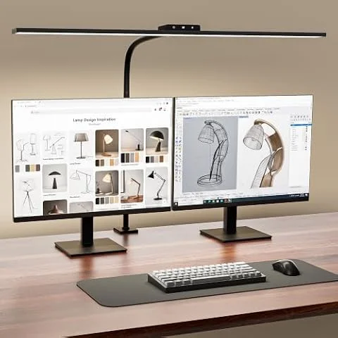 UPXNBOR Schreibtischlampe LED Dimmbar, 80 cm Klemmbare Monitor Lampe | Augenschutz Tageslichtlampe Schreibtisch mit 5 Farbtemperaturen, Timer, Touch, Schwanenhals Büro Tischlampe für Homeoffice