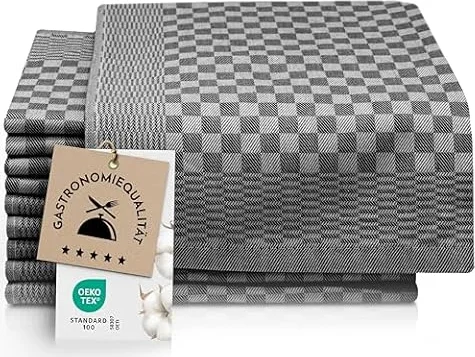 ZOLLNER 10er Set Geschirrtücher Baumwolle in 46x70 cm - super saugstarke und robuste Küchentücher – waschbar bis 60°C – in schwarz kariert - Gastronomiequalität - Oeko Tex® Zertifiziert