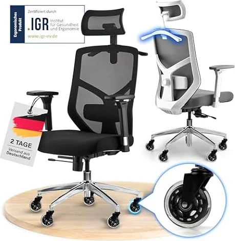 ELITESEATS Bürostuhl Ergonomisch [TESTSIEGER] Schreibtischstuhl Mesh 150 kg | Ergonomischer Drehstuhl Bürostühle Computerstuhl | Büro PC Stuhl Schreibtisch Sessel | Office Desk Chair Ergonomic | Rollen