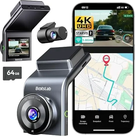 BOTSLAB 4K Dashcam Auto Vorne Hinten mit STARVIS 2, 4K+1080P,WDR Nachtsicht