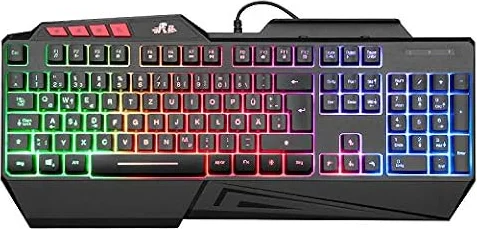 Rii Gaming Tastatur, PC Tastatur Beleuchtet Regenbogen Tastatur USB, 19 Anti-Ghosting, Gaming Keyboard Für PC/Laptop/PS4/Xbox One (Deutsches Layout)