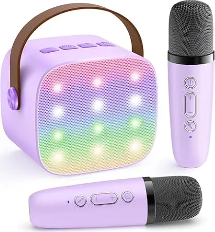 YLL Mini Kinder Karaoke Maschine mit 2 Mikrofon, Karaoke Geschenke für Mädchen Alter 3 4 5 6 7 8 9 10 12 + Jahre alt 4-12 Jahre alt Geburtstag Spielzeug Ostern Geschenk für Mädchen Jungen (Lila)