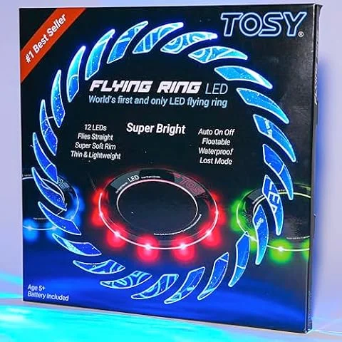 TOSY Flying Ring – 12 einfarbige LEDs, superhell, Lost-Mode, Auto-Aufleuchten, sicher & weich, wasserdicht, leichtes Spielzeug für Pool, Strand & Camping
