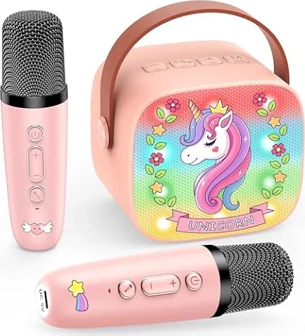 Karaoke Maschine mit 2 Mikrofon Kinder, Einhorn Geschenke Spielzeug Mädchen | Tragbarer Karaoke Mikrofon Set, Geschenk Spielzeug Mädchen 3-12 Jahre, Microphone Bluetooth Kinder, Ideal für Familienfeiern