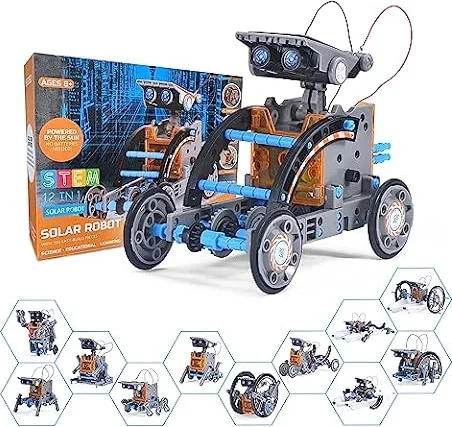 Solar Roboter Spielzeug ab 8 Jahre,OMWay 12-in-1 STEM Experimente für Kinder Alter 9 10 11 12,Konstruktionsspielzeug Bausatz,Geschenke Spielzeug für 13 14 Jährige Junge Mädchen, Grau