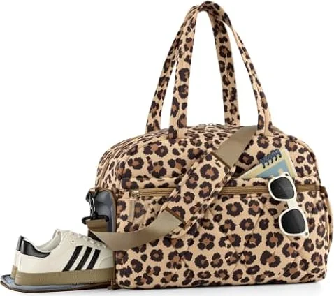 Lekespring Sporttasche Damen, Puffer Reisetasche, Weekender mit Schuhfach | Übernachtungen, Sport, Krankenhaus, Persönliche Gegenstände, Wasserabweisend, mit Nassfach, Gepard, 42×20×30 cm, 24L