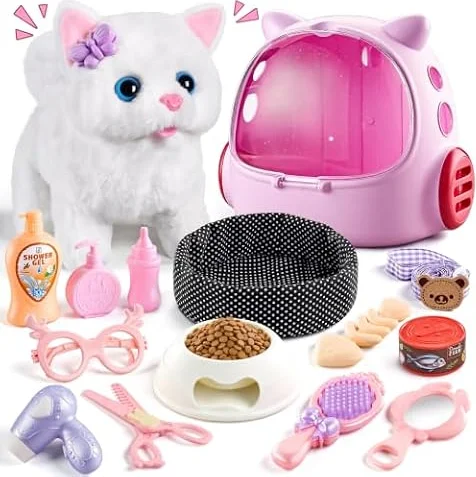 VEEVIFUN Interaktives Katze Spielzeug Kinder,16PCS Roboter Katze mit Lauf- Und MIAU-Funktion,Rollenspiele Kinder ab 3,Geschenk Jungen Mädchen 4 5 6 7 8 Jahre