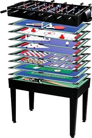 GAMES PLANET Multigame Spieletisch Mega 15 in 1, inkl. komplettem Zubehör, Spieltisch mit Kickertisch, Billardtisch, Tischtennis, Speed Hockey, schwarz